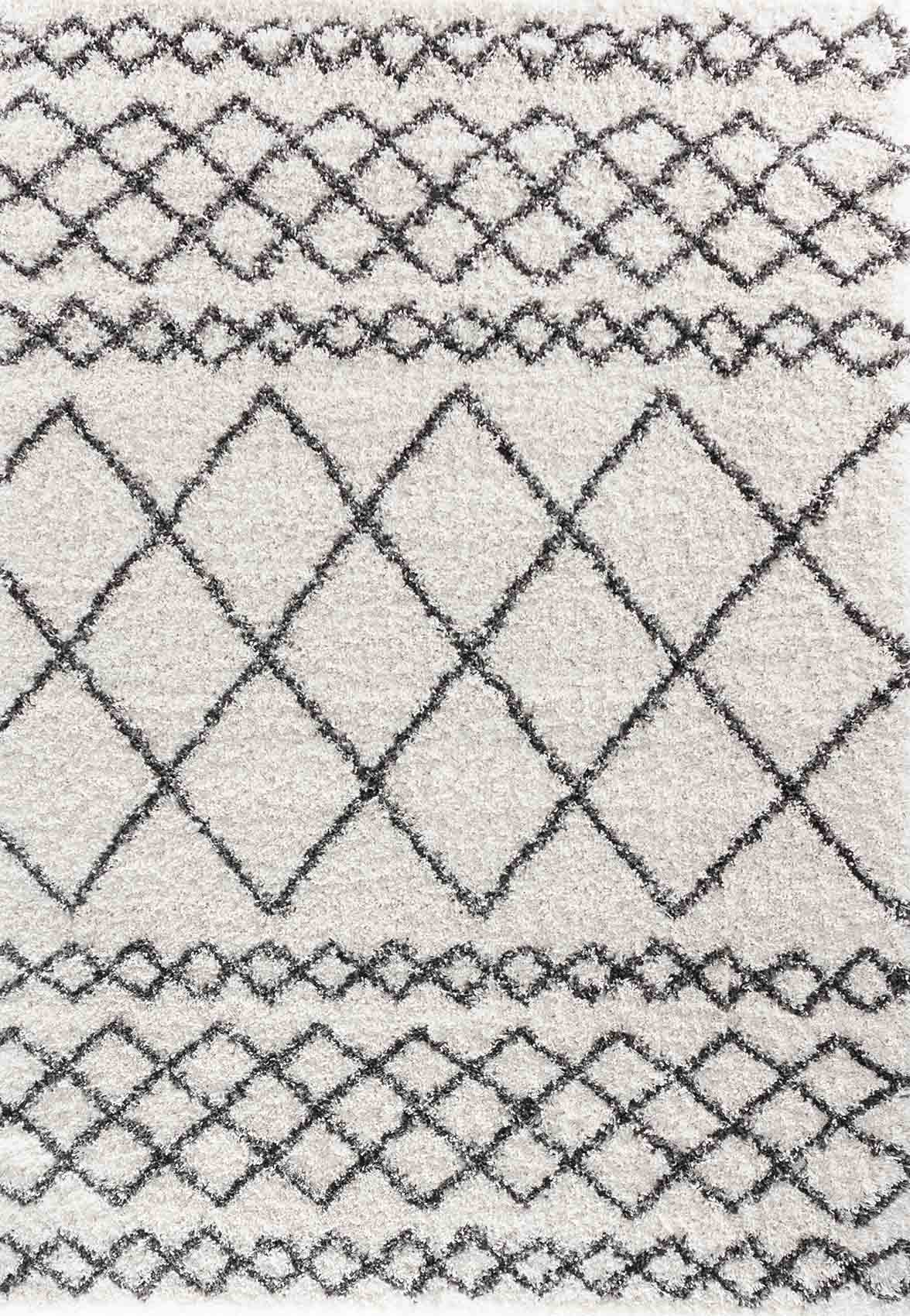 Marrakesh Mixed Diamond Shaggy Rug - Dark Cream