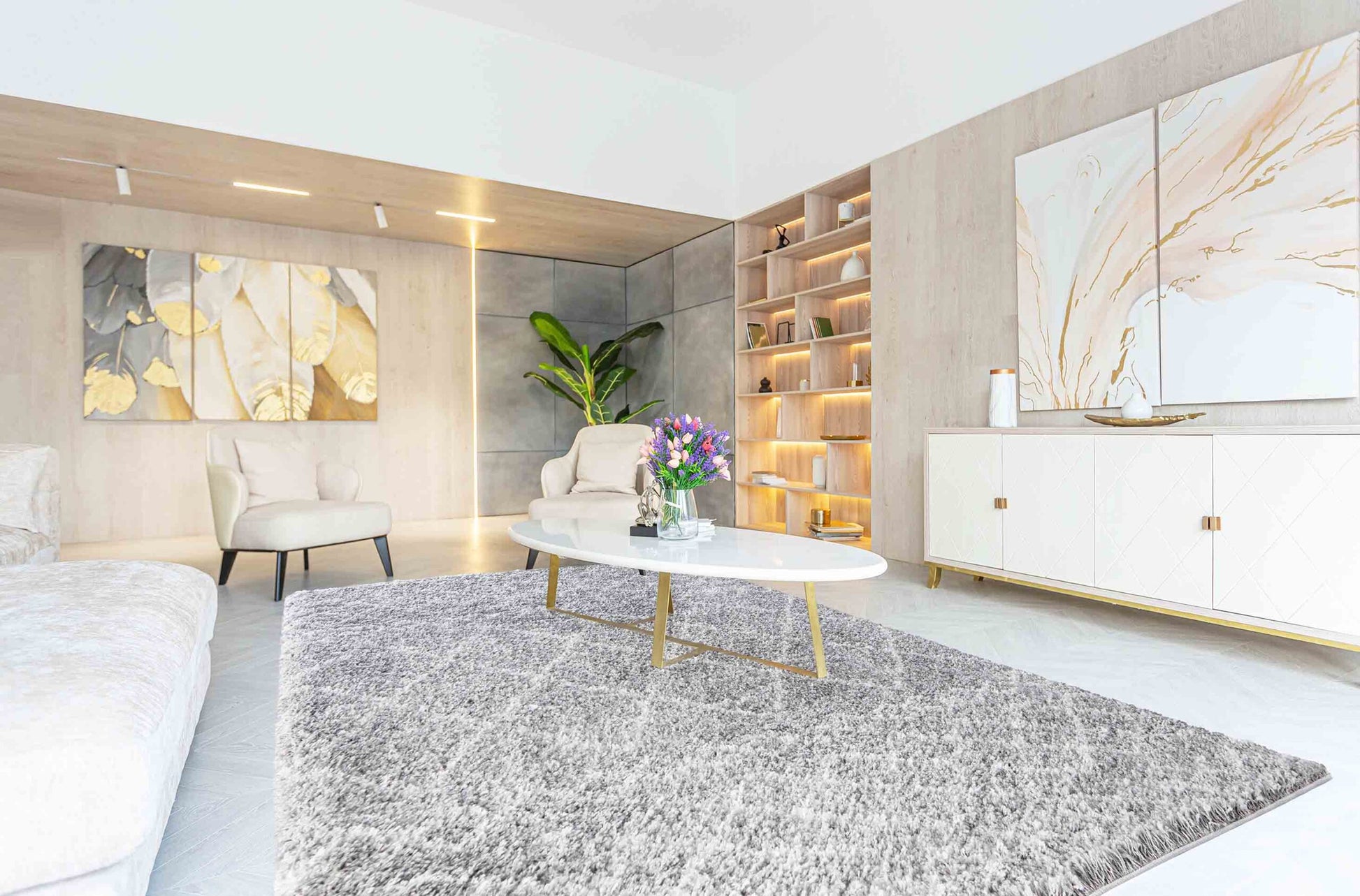 Marrakesh Mixed Diamond Shaggy Rug - Grey