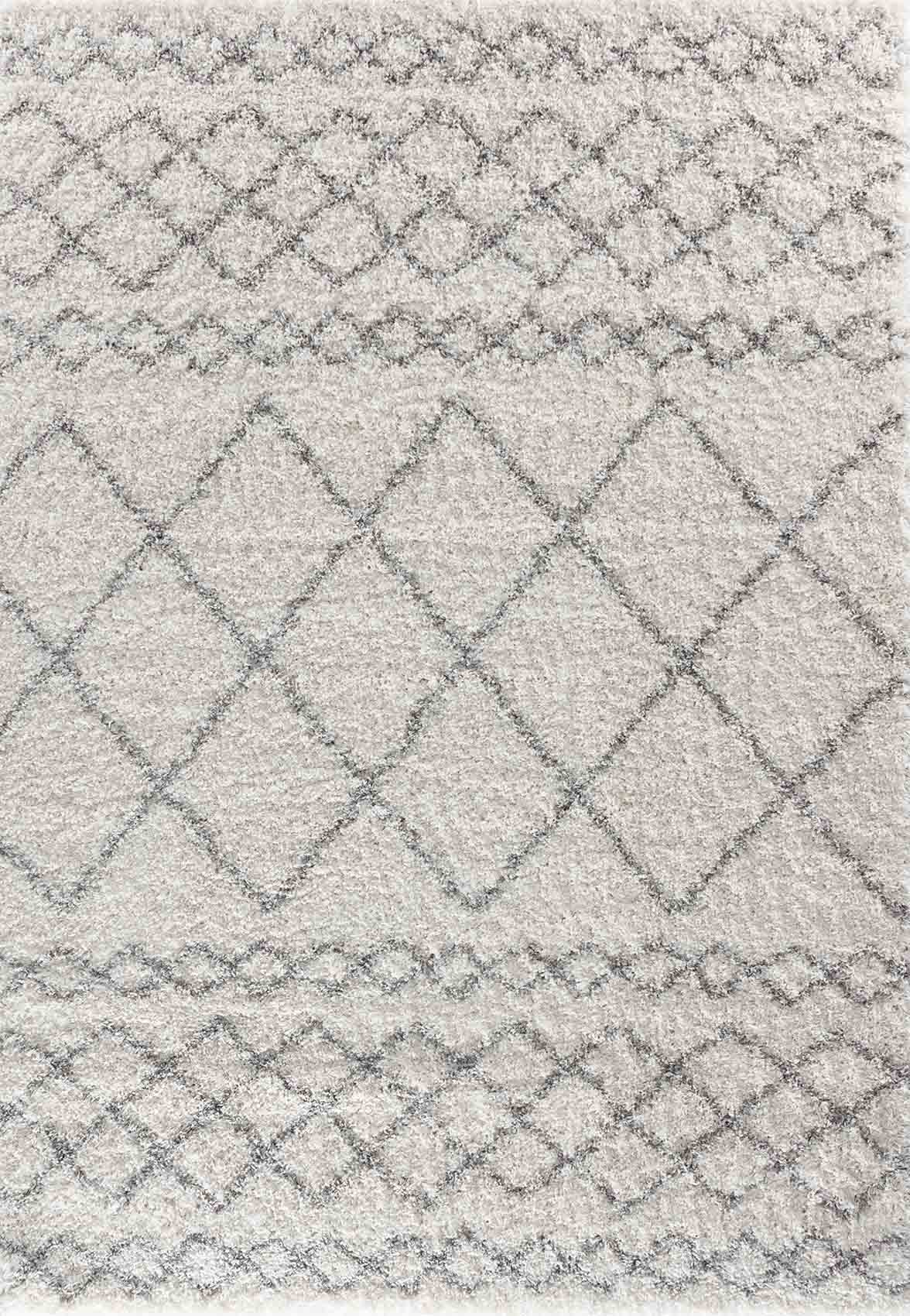 Marrakesh Mixed Diamond Shaggy Rug - Light Cream