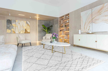 Marrakesh Mixed Diamond Shaggy Rug - Light Cream