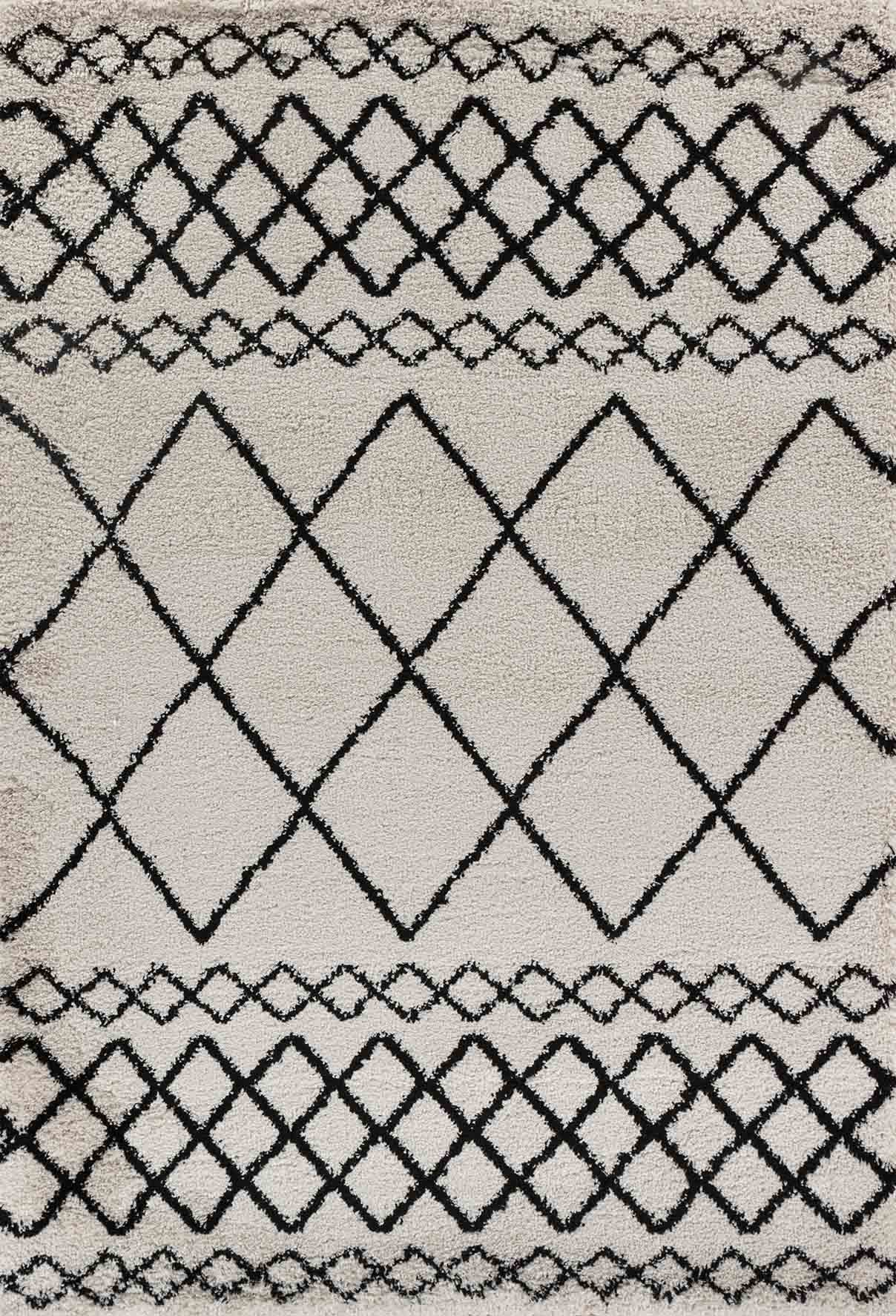 Marrakesh Mixed Diamond Shaggy Rug - Stone