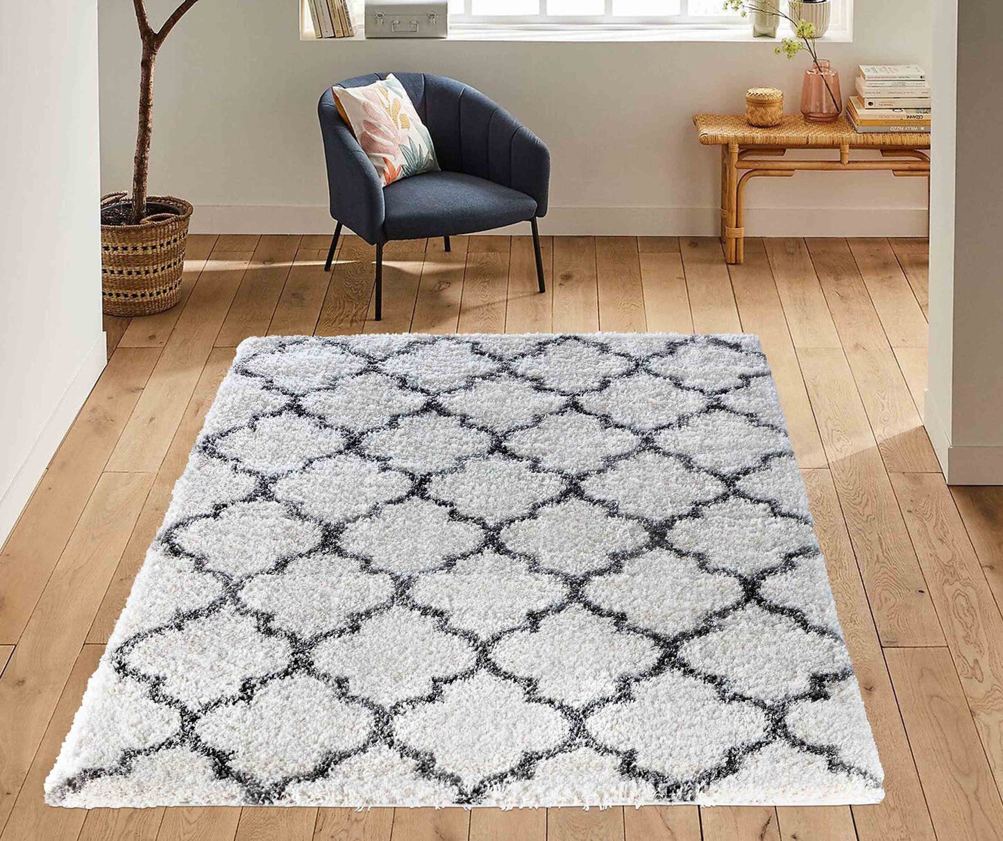 Marrakesh Trellis Shaggy Rug - Dark Cream