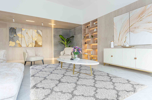 Marrakesh Trellis Shaggy Rug - Light Cream