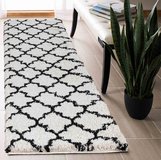 Marrakesh Trellis Shaggy Rug - Stone