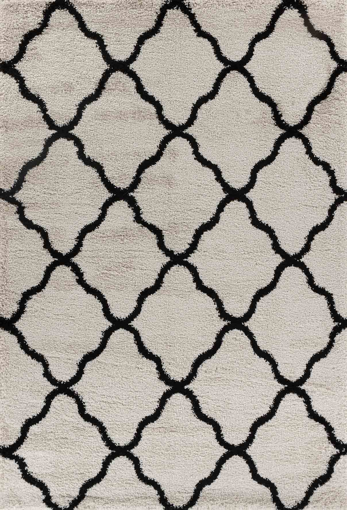 Marrakesh Bold Trellis Shaggy Rug - Stone