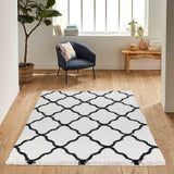 Marrakesh Bold Trellis Shaggy Rug - Stone