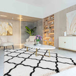 Marrakesh Bold Trellis Shaggy Rug - Stone