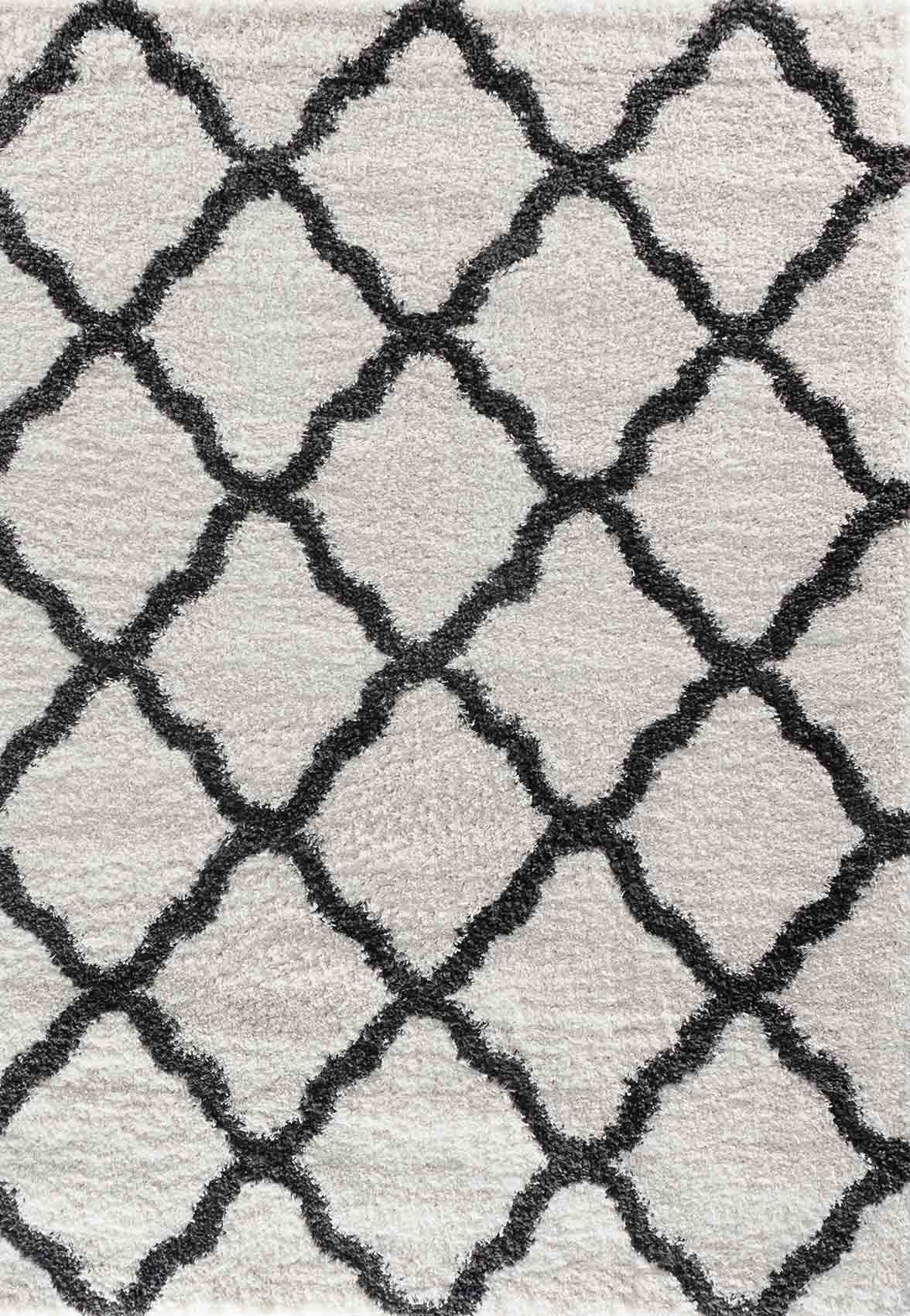 Marrakesh Bold Trellis Shaggy Rug - Dark Cream