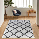 Marrakesh Bold Trellis Shaggy Rug - Dark Cream