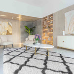 Marrakesh Bold Trellis Shaggy Rug - Dark Cream