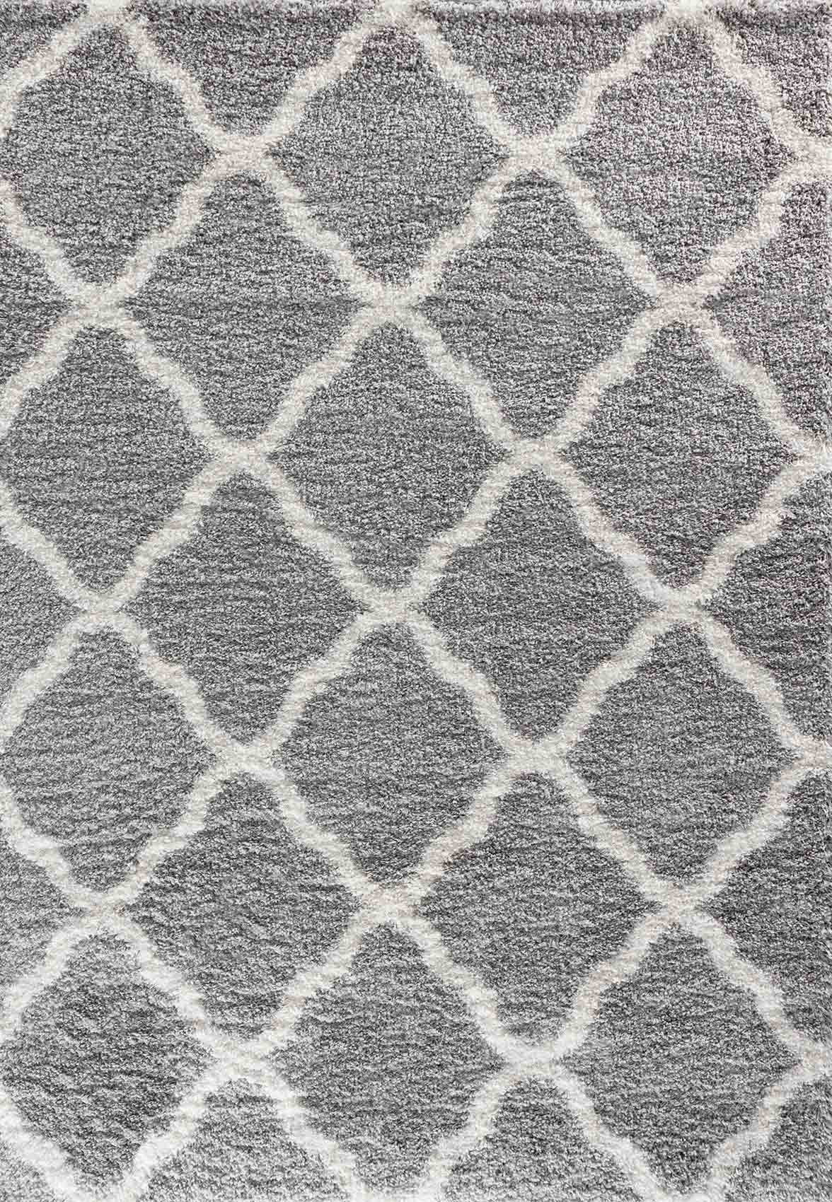 Marrakesh Bold Trellis Shaggy Rug - Grey