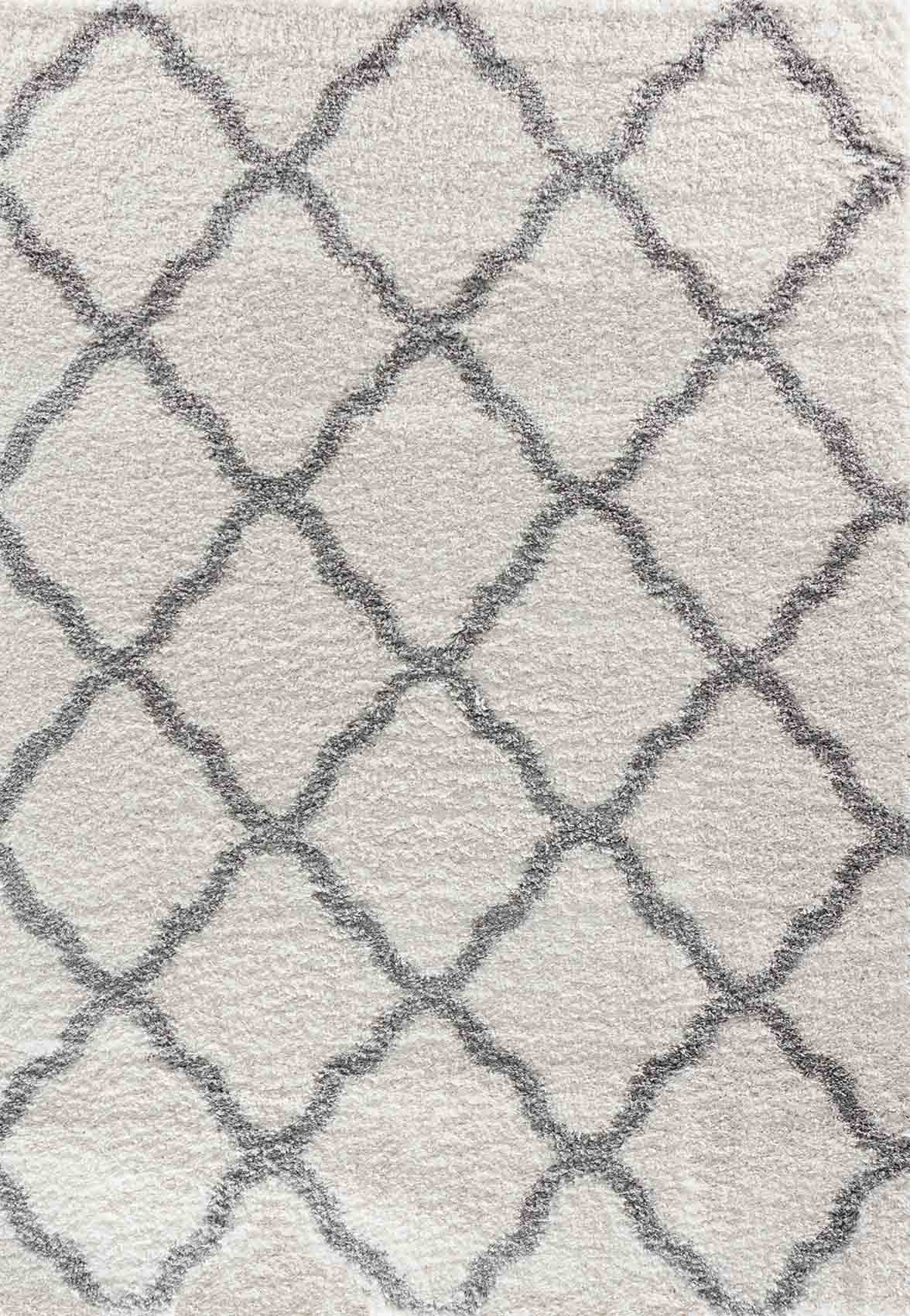 Marrakesh Bold Trellis Shaggy Rug - Light Cream