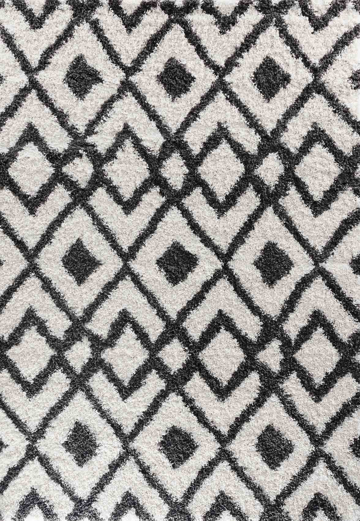 Marrakesh Distorted Checkered Shaggy Rug - Dark Cream