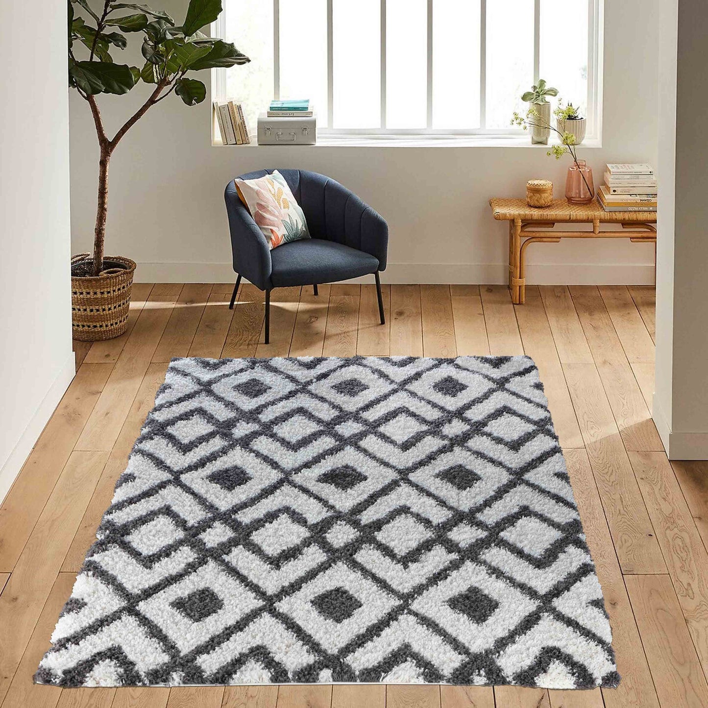 Marrakesh Distorted Checkered Shaggy Rug - Dark Cream