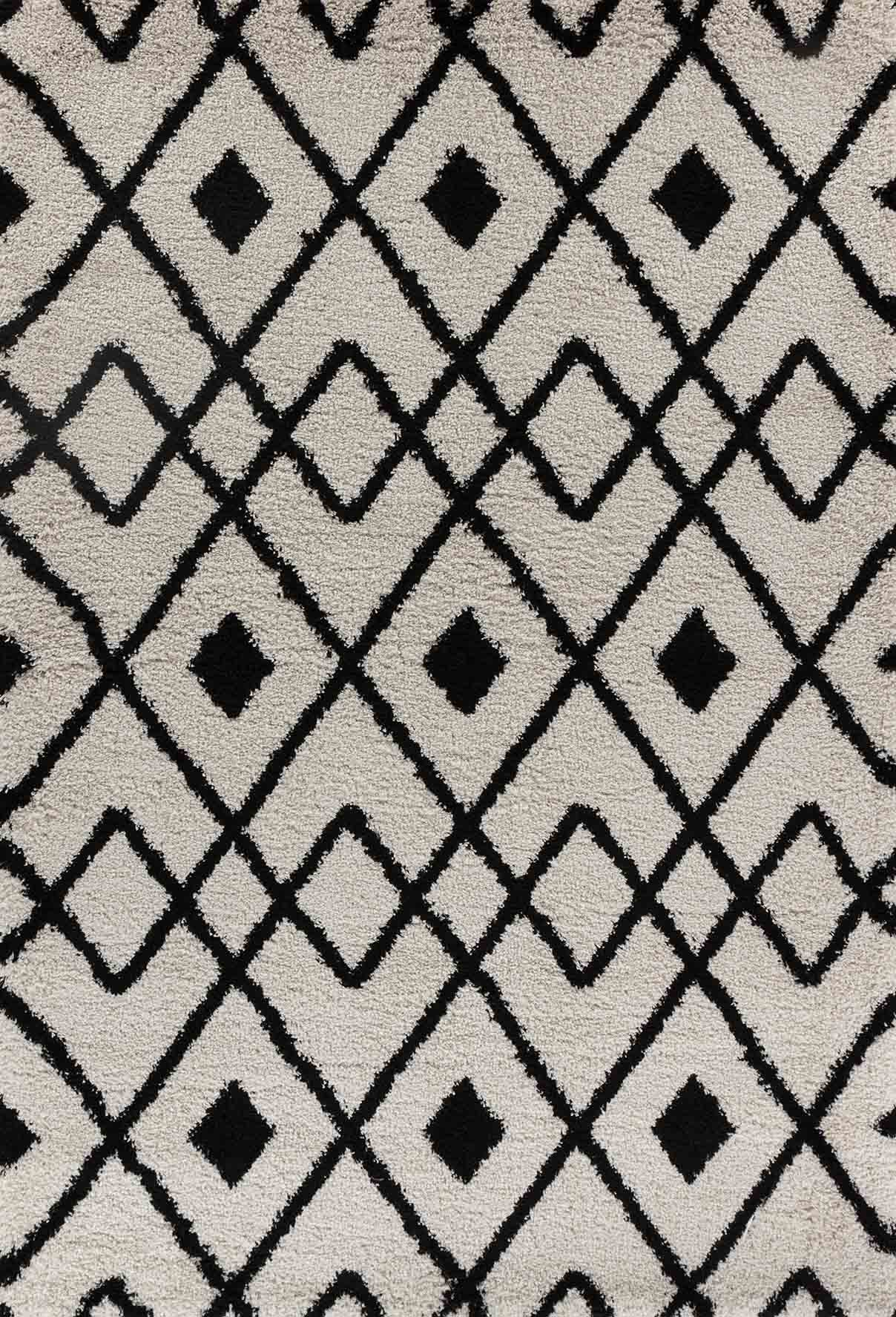 Marrakesh Distorted Checkered Shaggy Rug - Stone