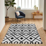 Marrakesh Distorted Checkered Shaggy Rug - Stone