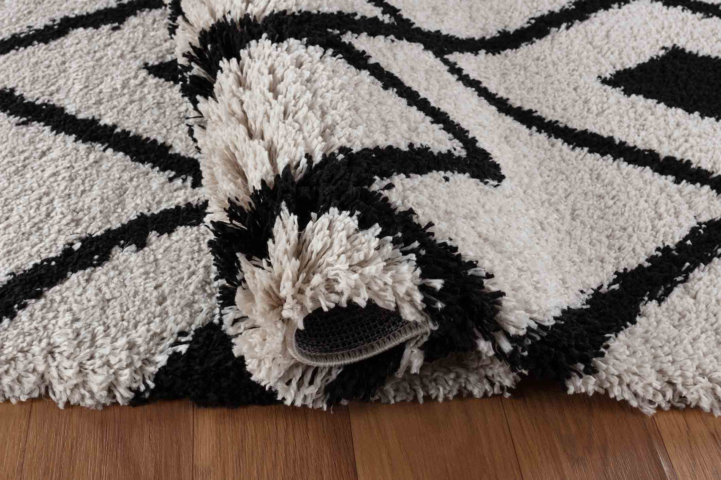 Marrakesh Distorted Checkered Shaggy Rug - Stone