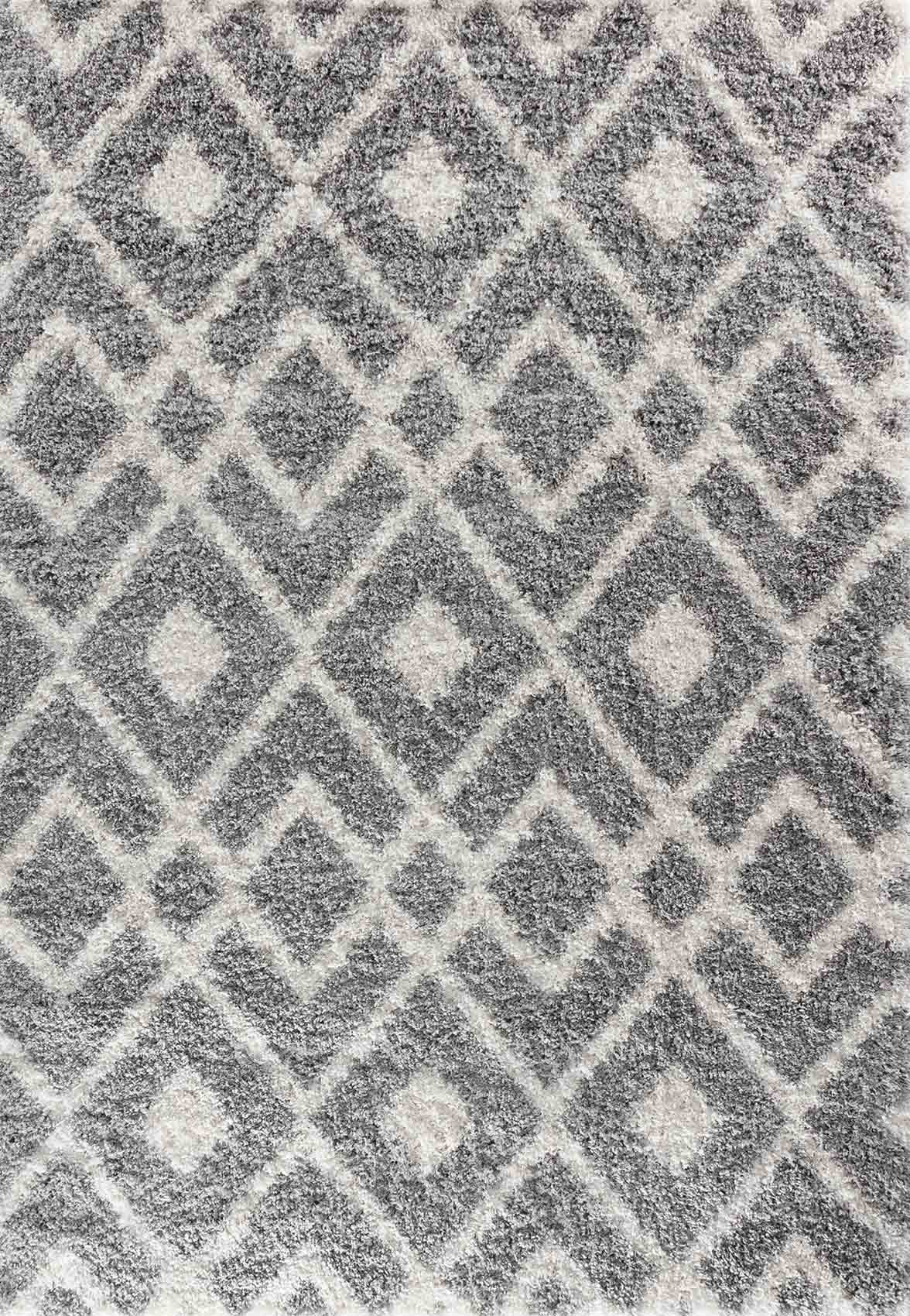 Marrakesh Distorted Checkered Shaggy Rug - Grey