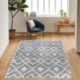 Marrakesh Distorted Checkered Shaggy Rug - Grey