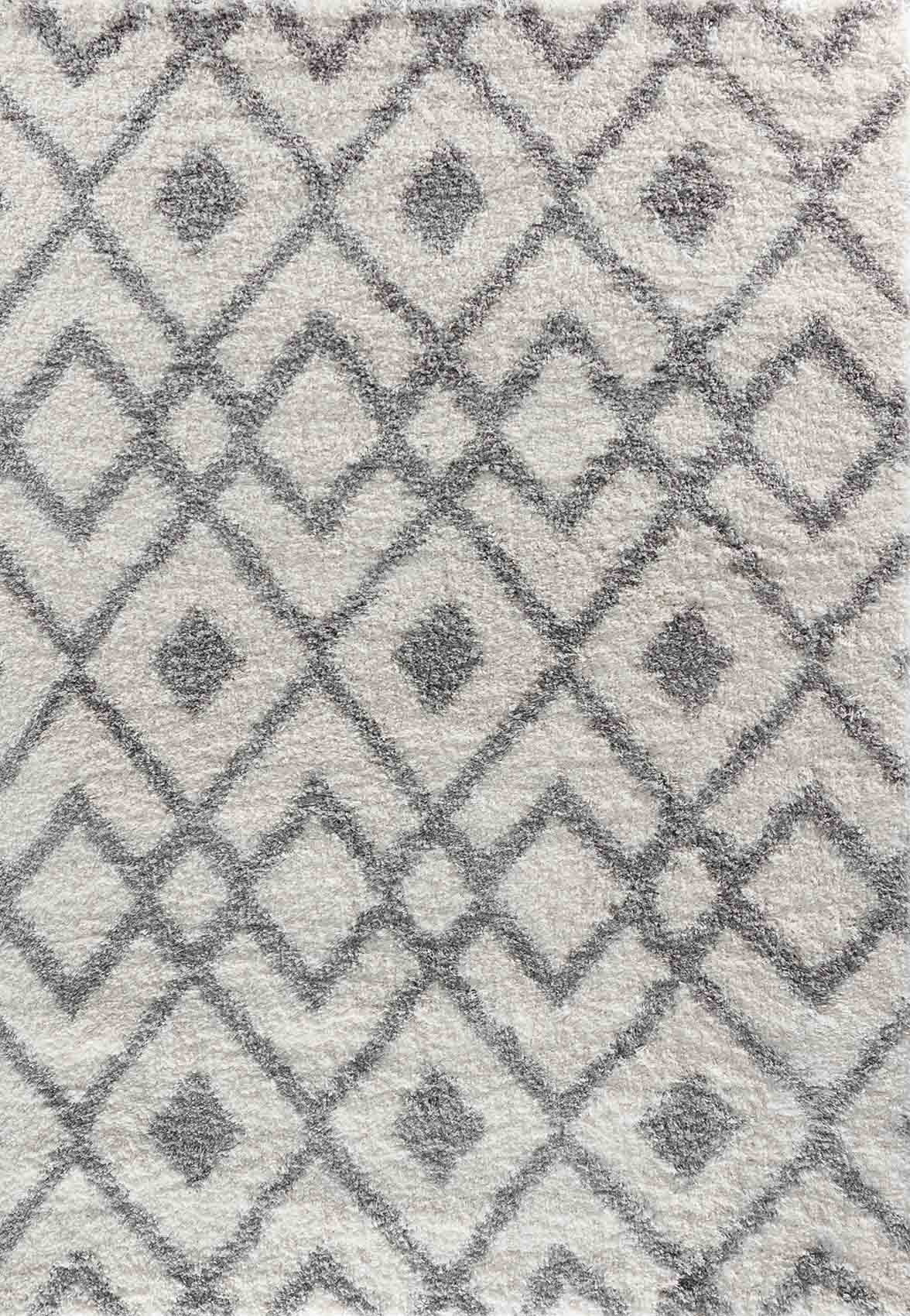 Marrakesh Distorted Checkered Shaggy Rug - Light Cream
