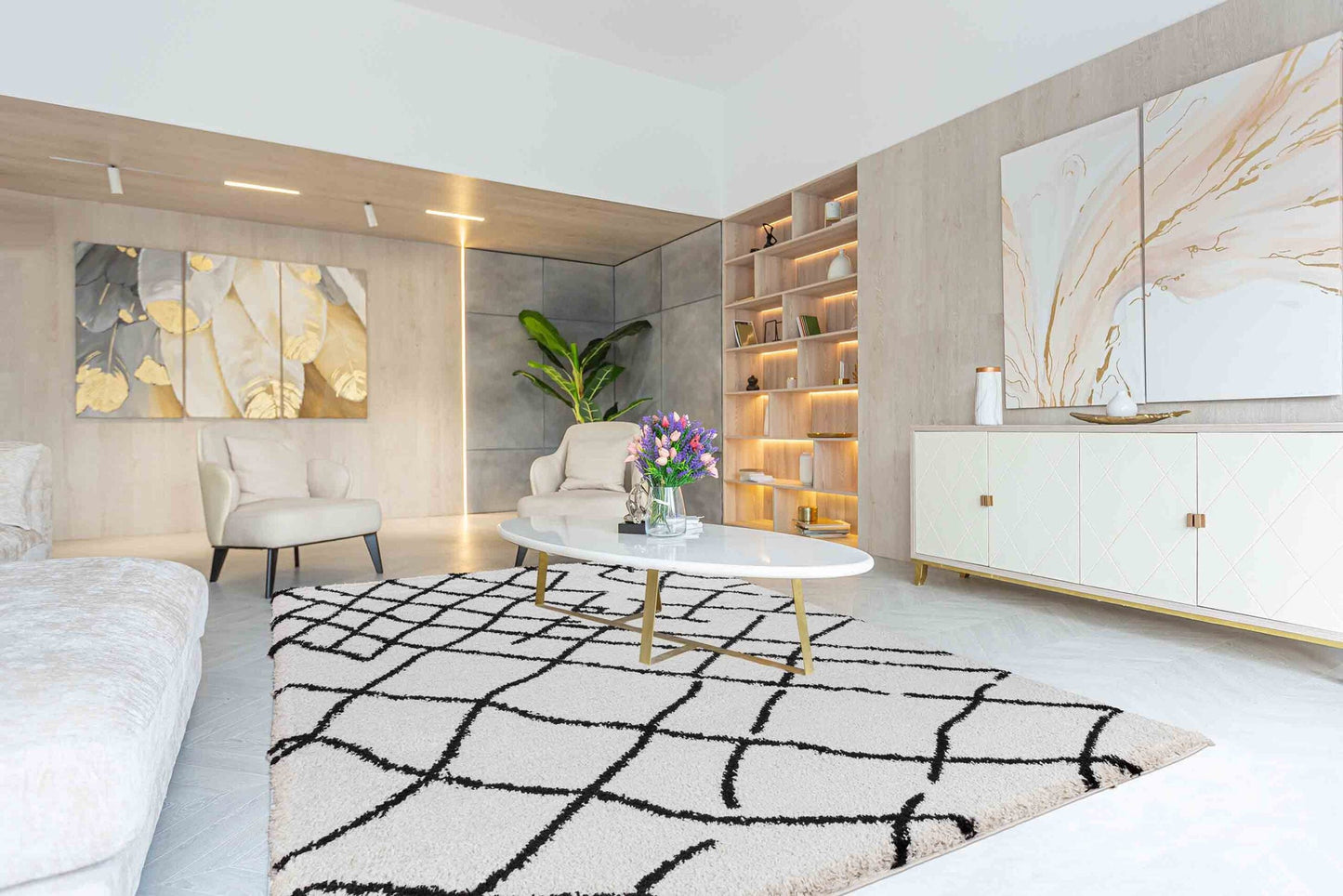 Marrakesh Abstract Shaggy Rug - Stone