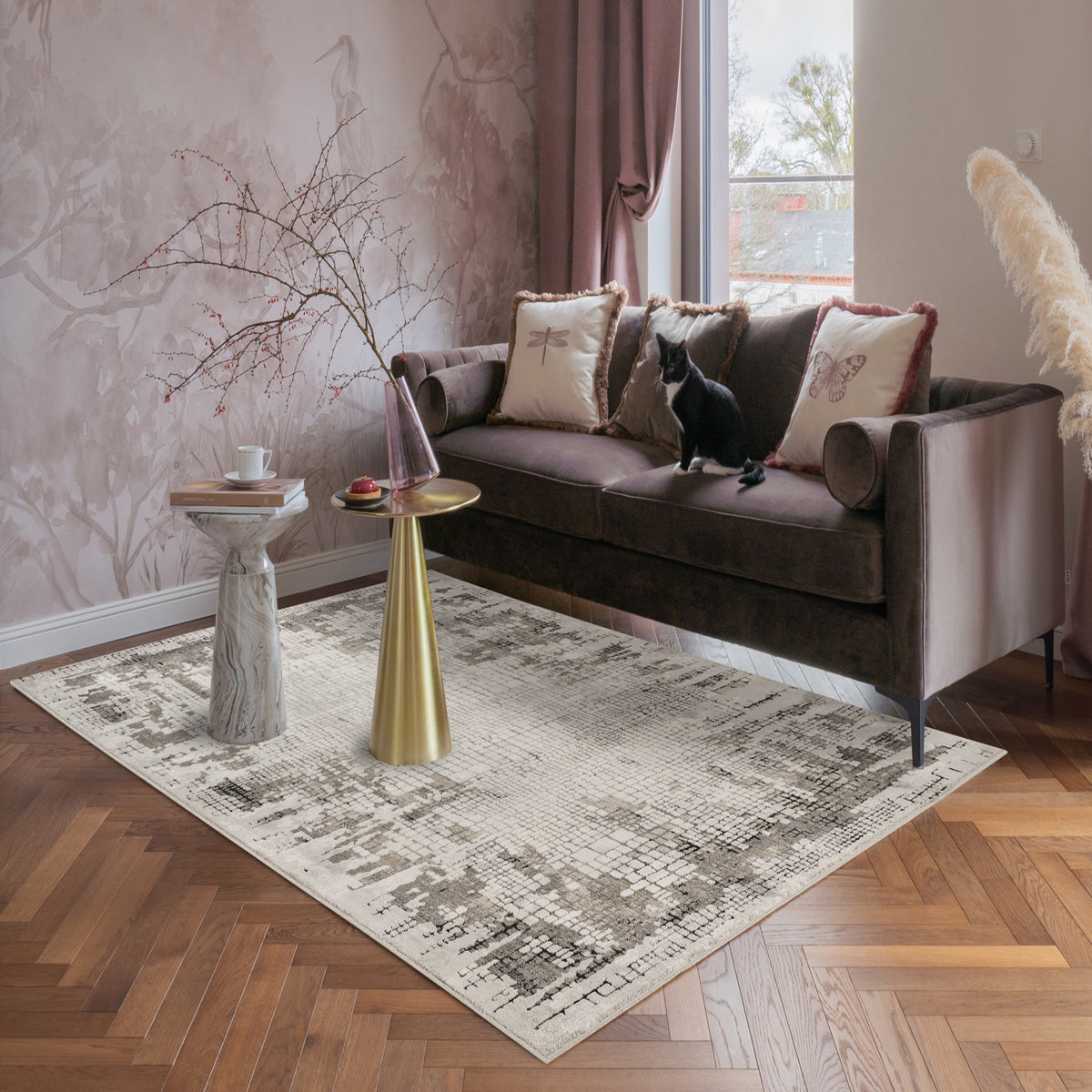 Mayfair Croc metallic rug, styled view
