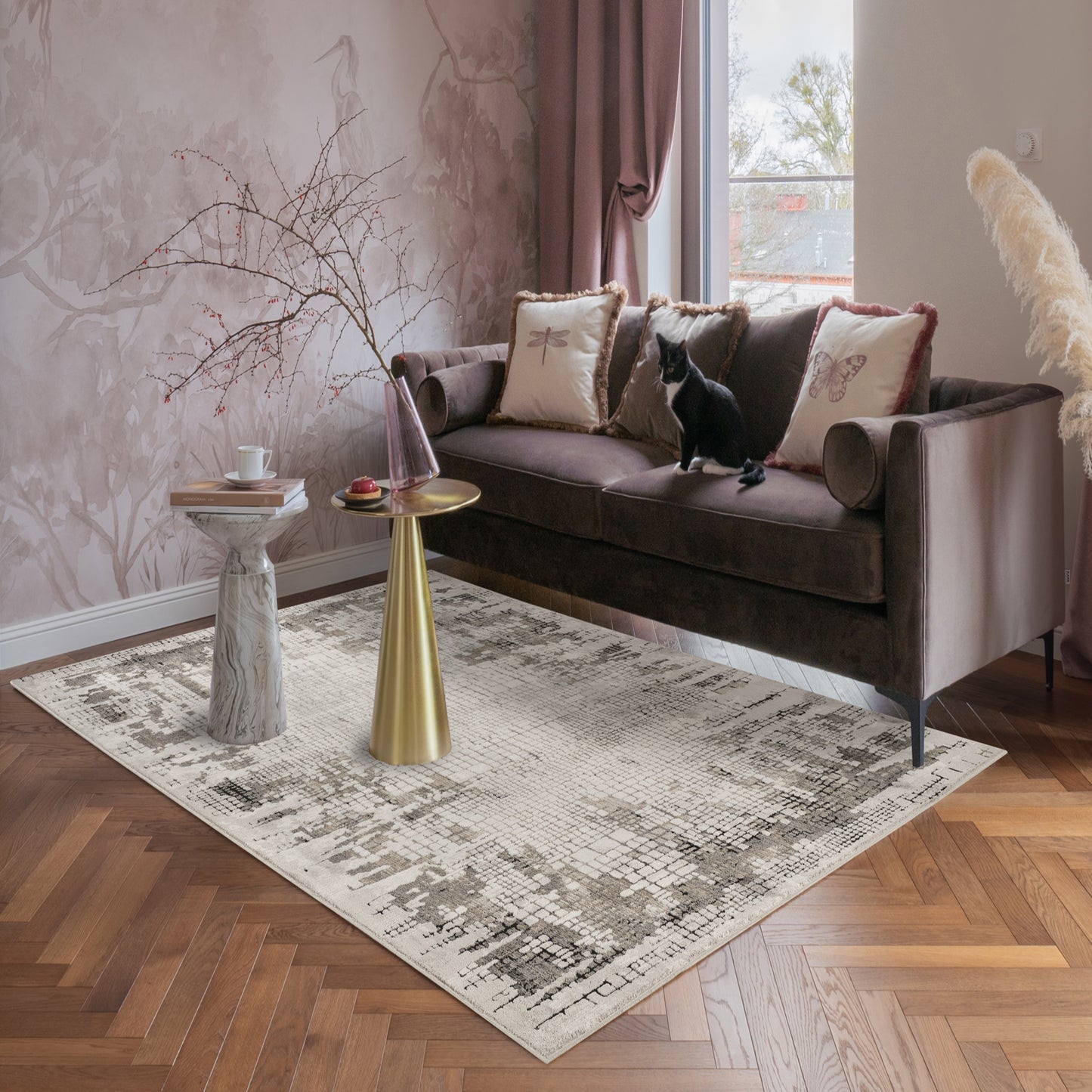 Mayfair Croc metallic rug, styled view