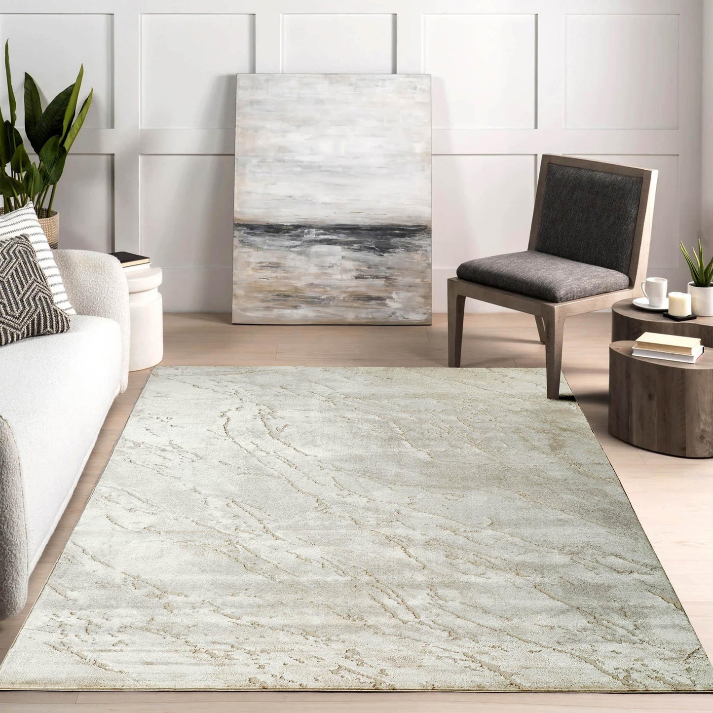 Novu Metallic Abstract Rug - Valley Beige