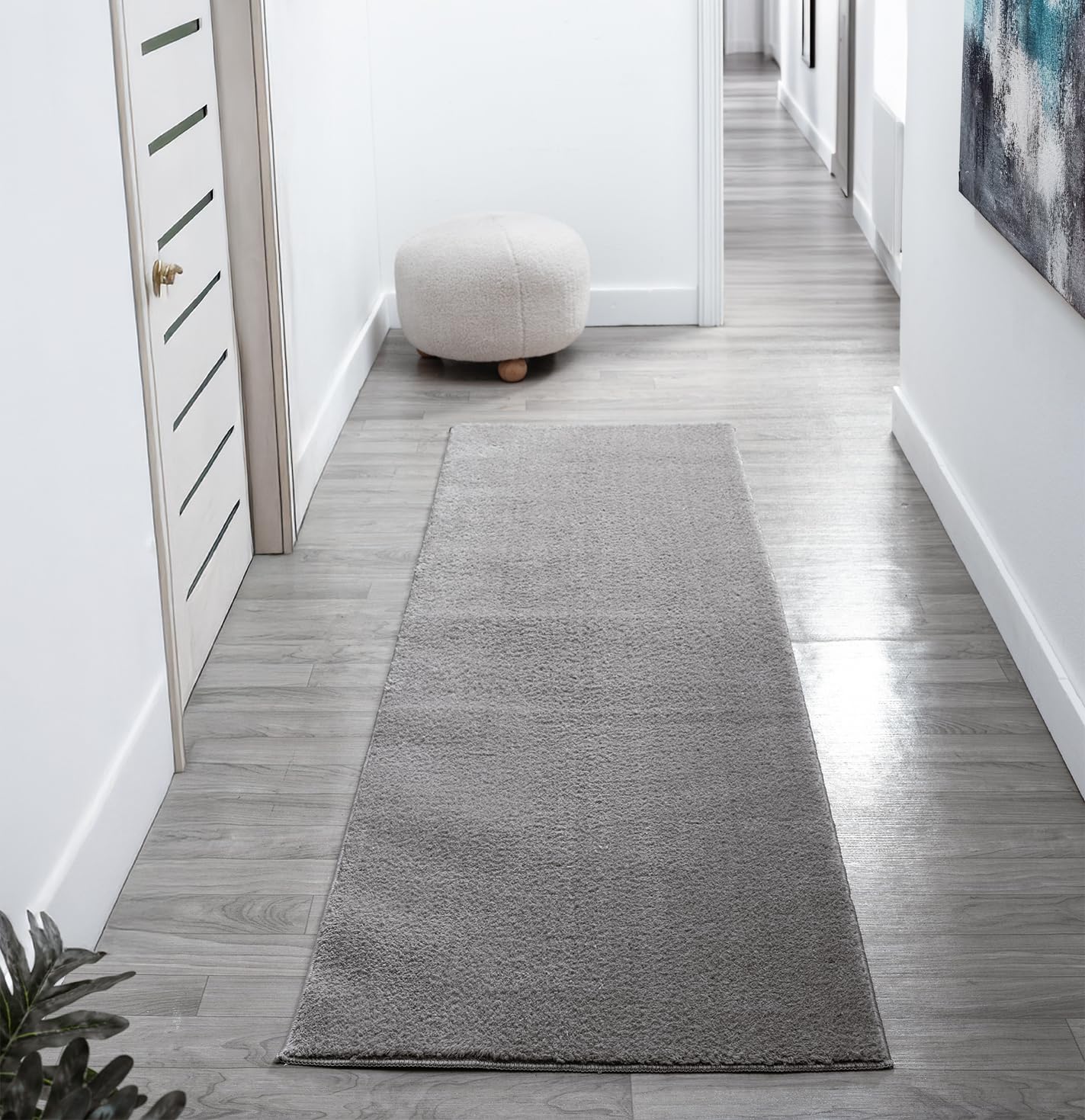 Comfy Washable Modern Living Room Rug Polyester Plain Indoor Area Rug with Low Pile - Anti-Slip Felt Backing Bedroom-Hallway Runner