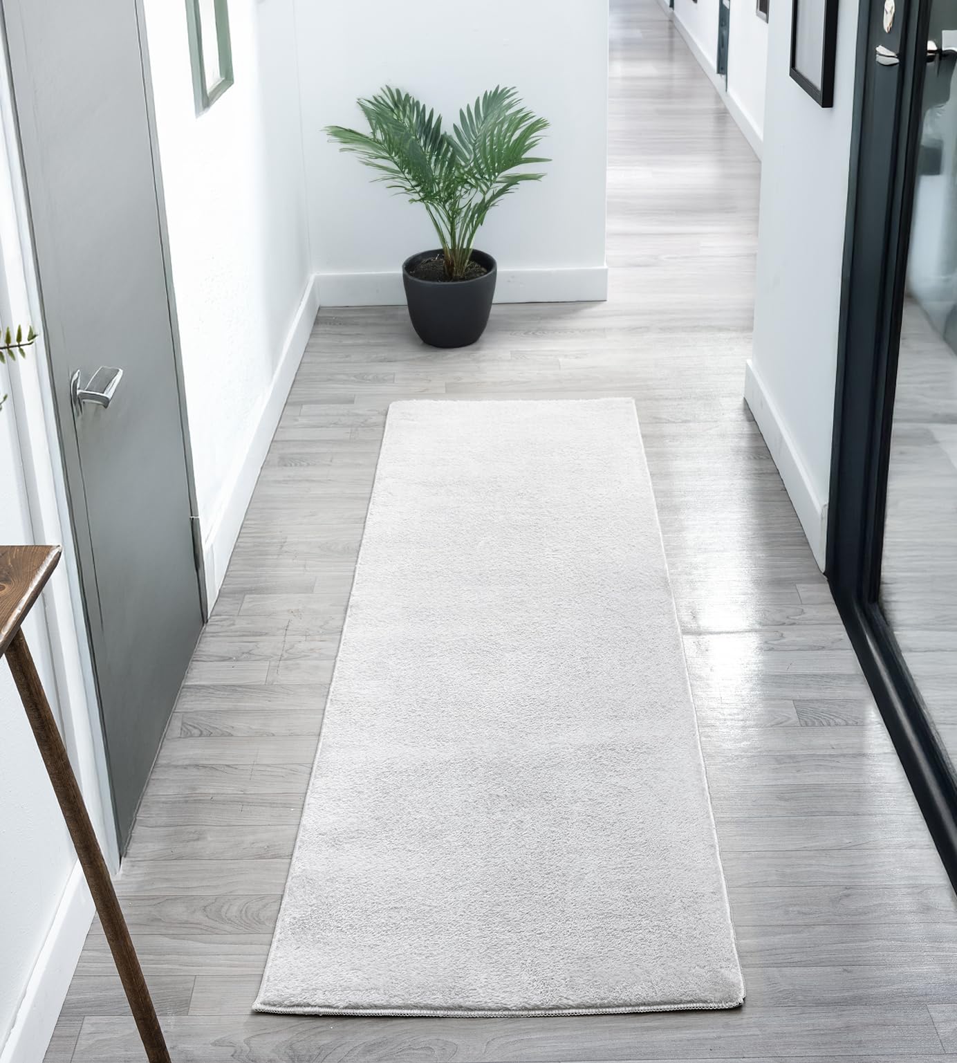 Comfy Washable Modern Living Room Rug Polyester Plain Indoor Area Rug with Low Pile - Anti-Slip Felt Backing Bedroom-Hallway Runner