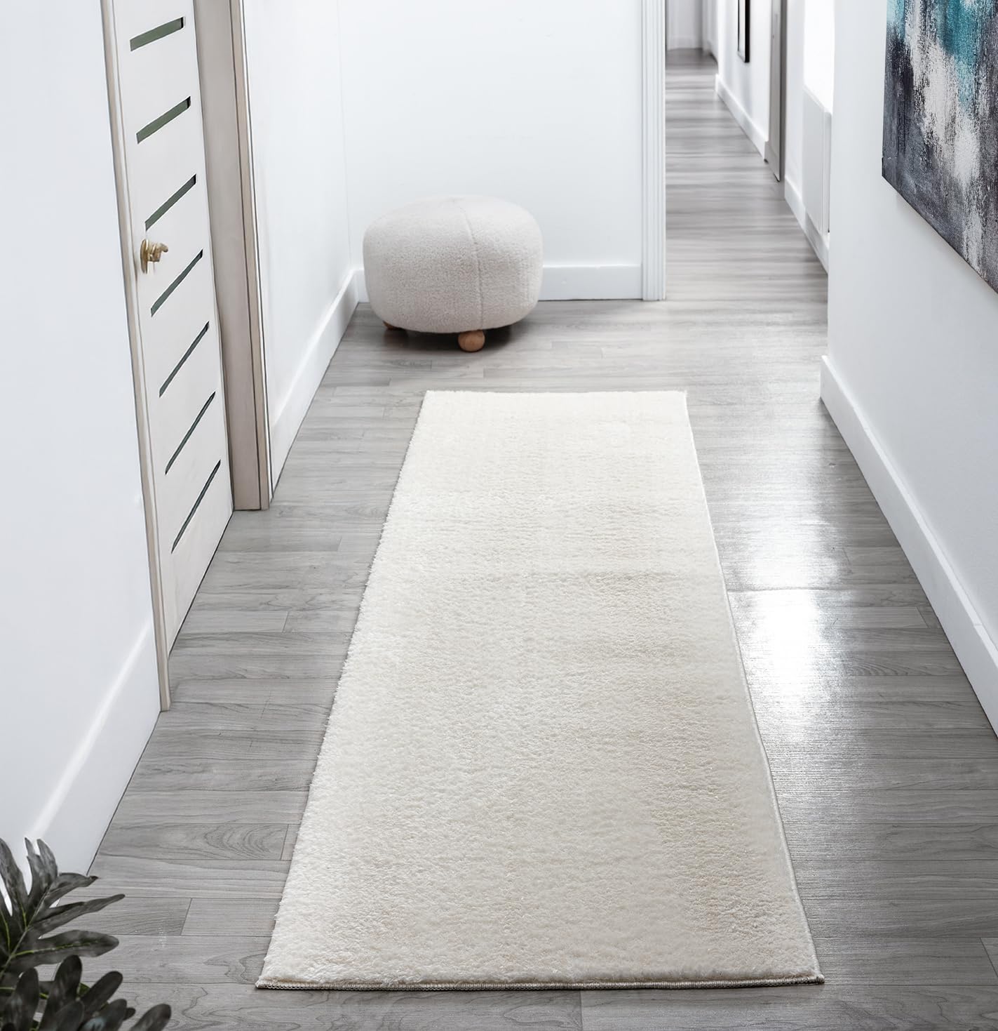 Comfy Washable Modern Living Room Rug Polyester Plain Indoor Area Rug with Low Pile - Anti-Slip Felt Backing Bedroom-Hallway Runner