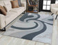 Valencia Swirl Caved Rug - Grey