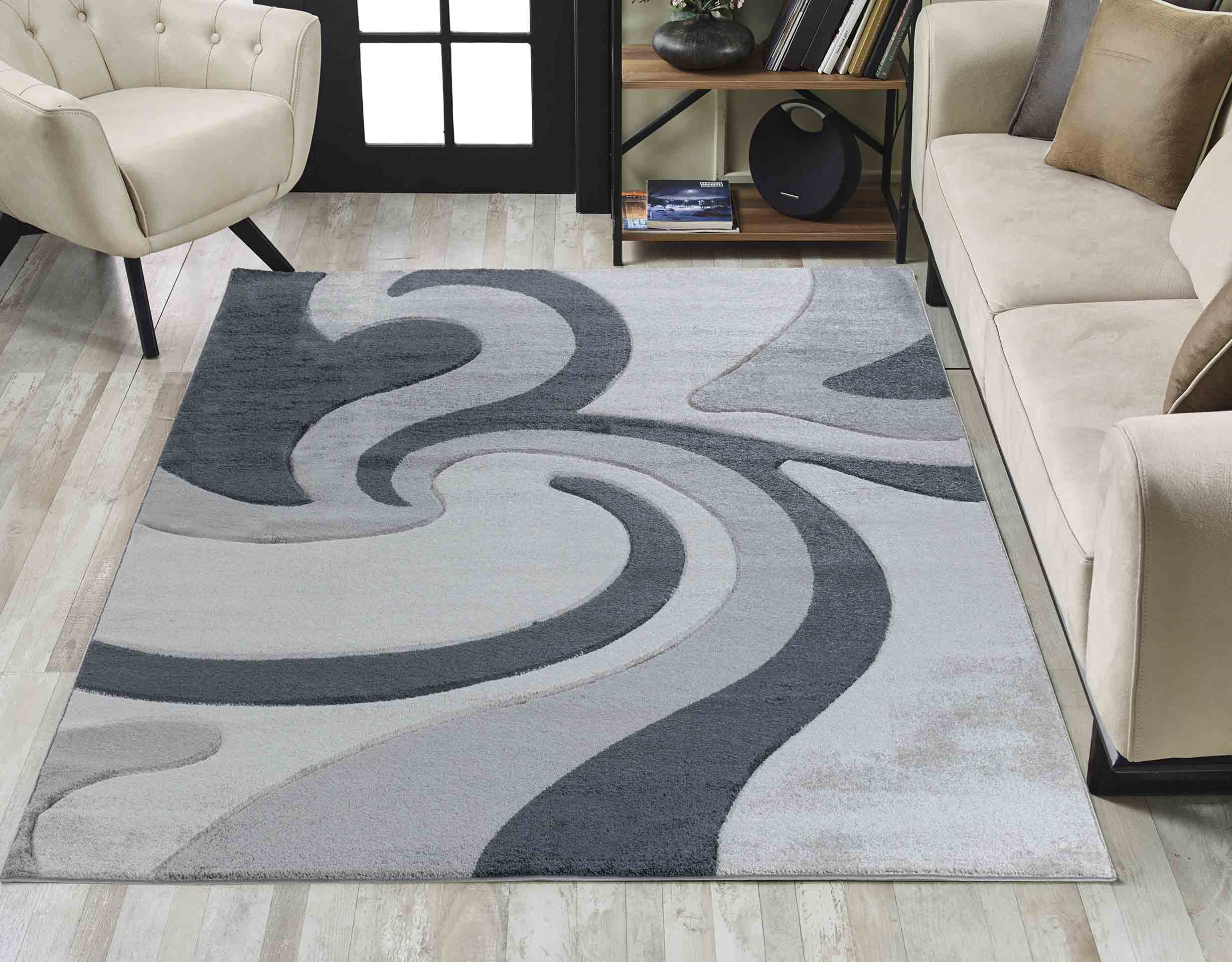 Valencia Swirl Caved Rug - Grey