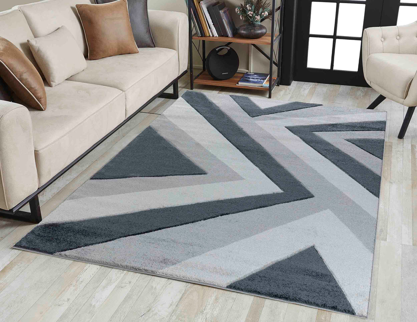 Valencia Zig Zag Caved Rug - Black