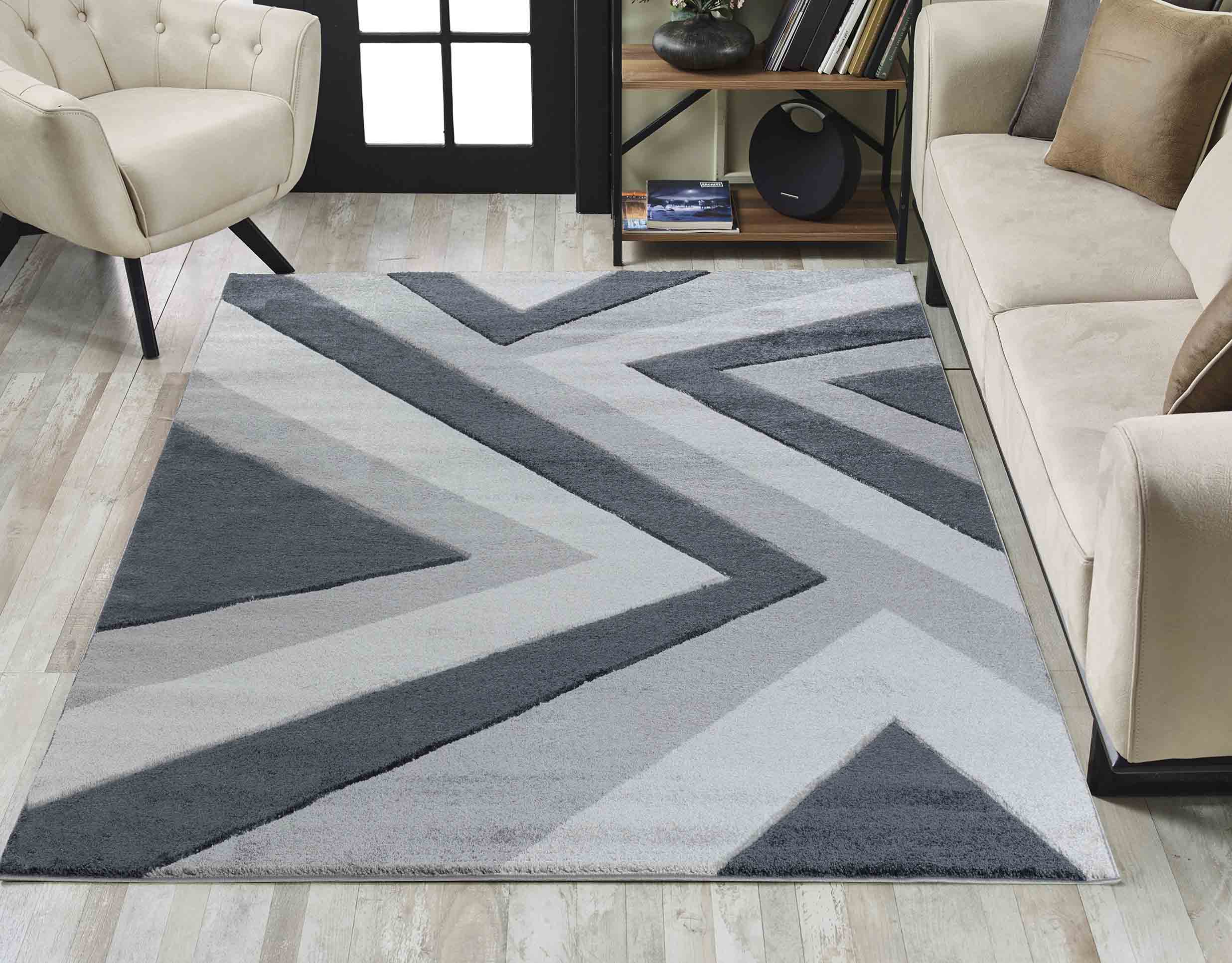 Valencia Zig Zag Caved Rug - Black