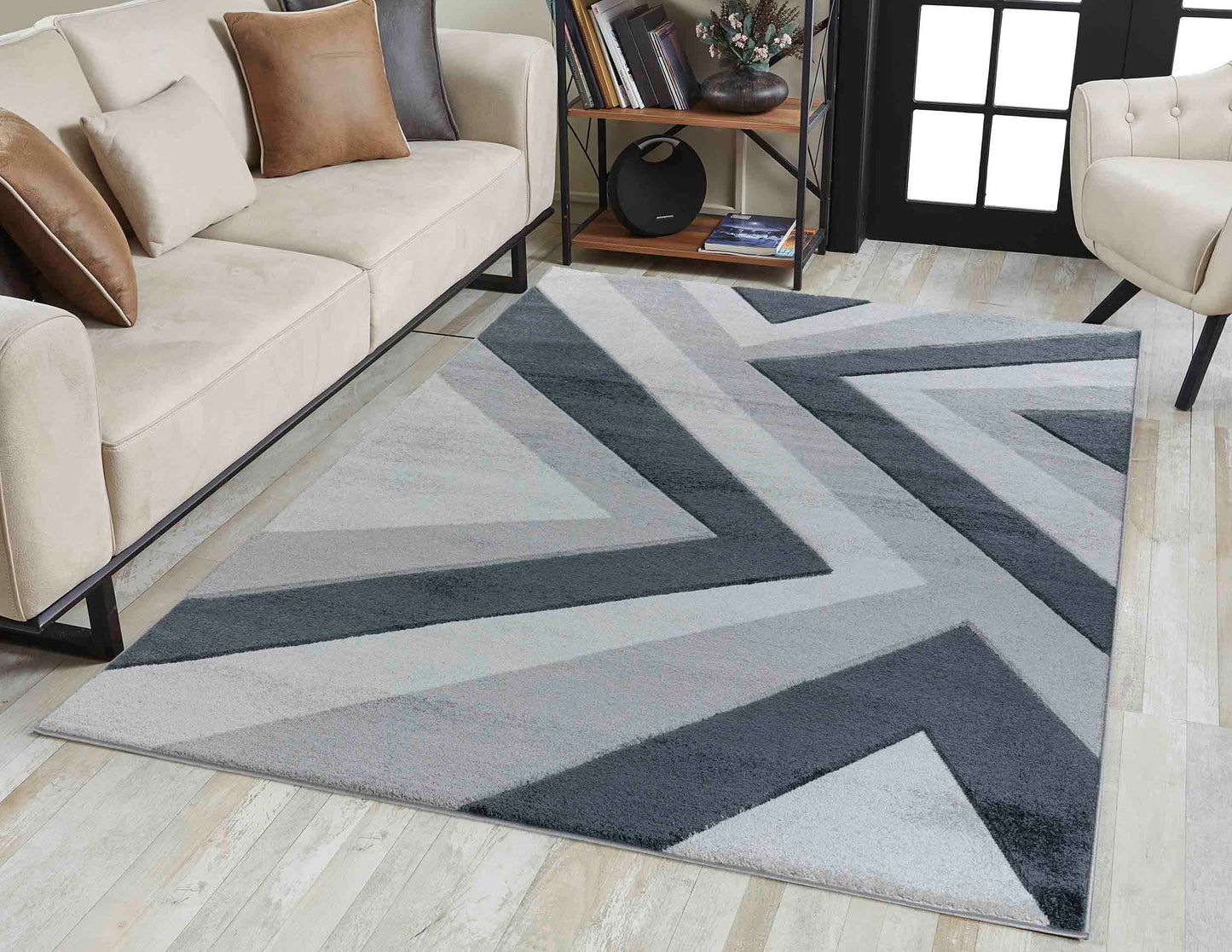 Valencia Zig Zag Caved Rug - Grey