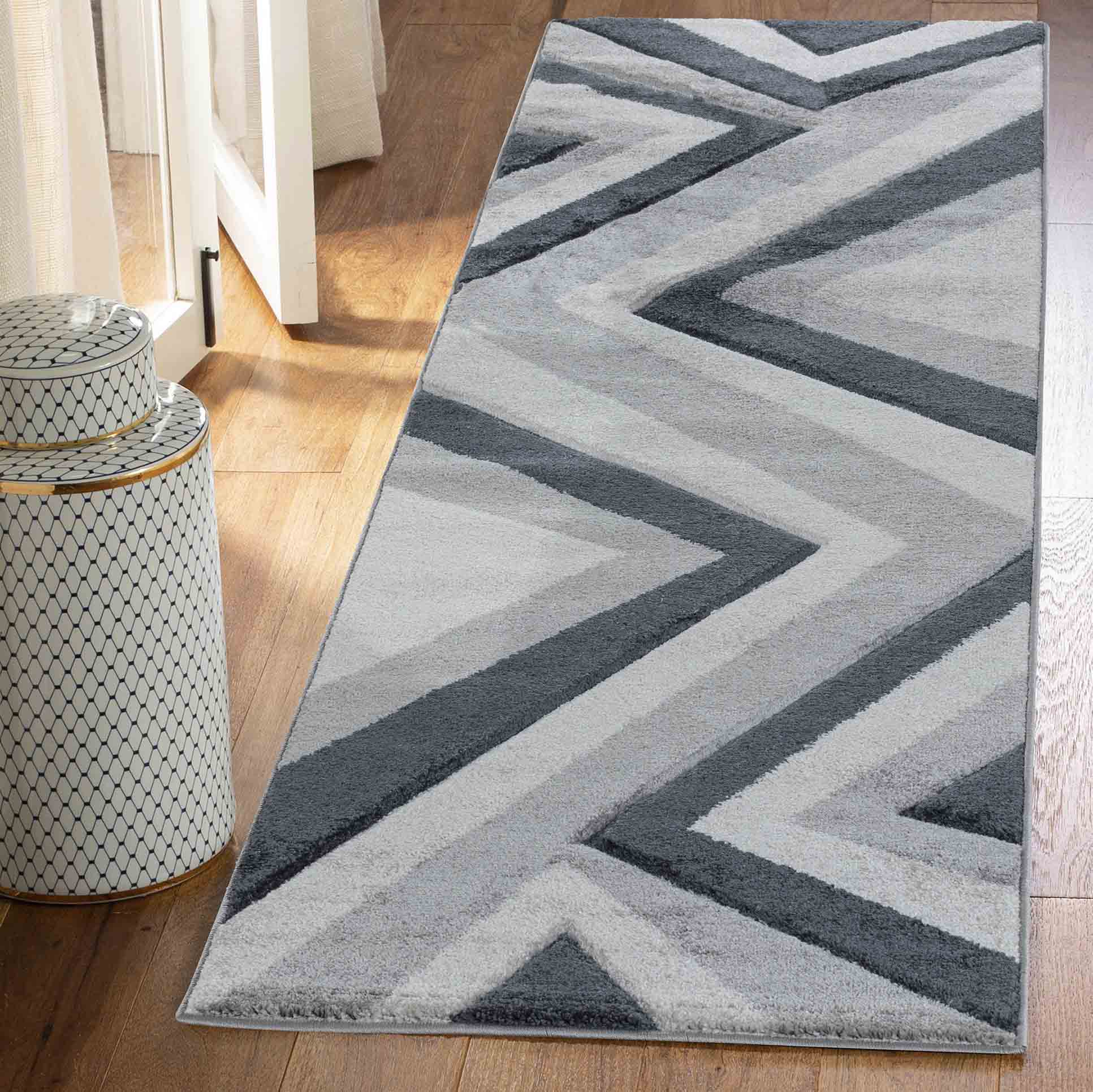 Valencia Zig Zag Caved Rug - Grey