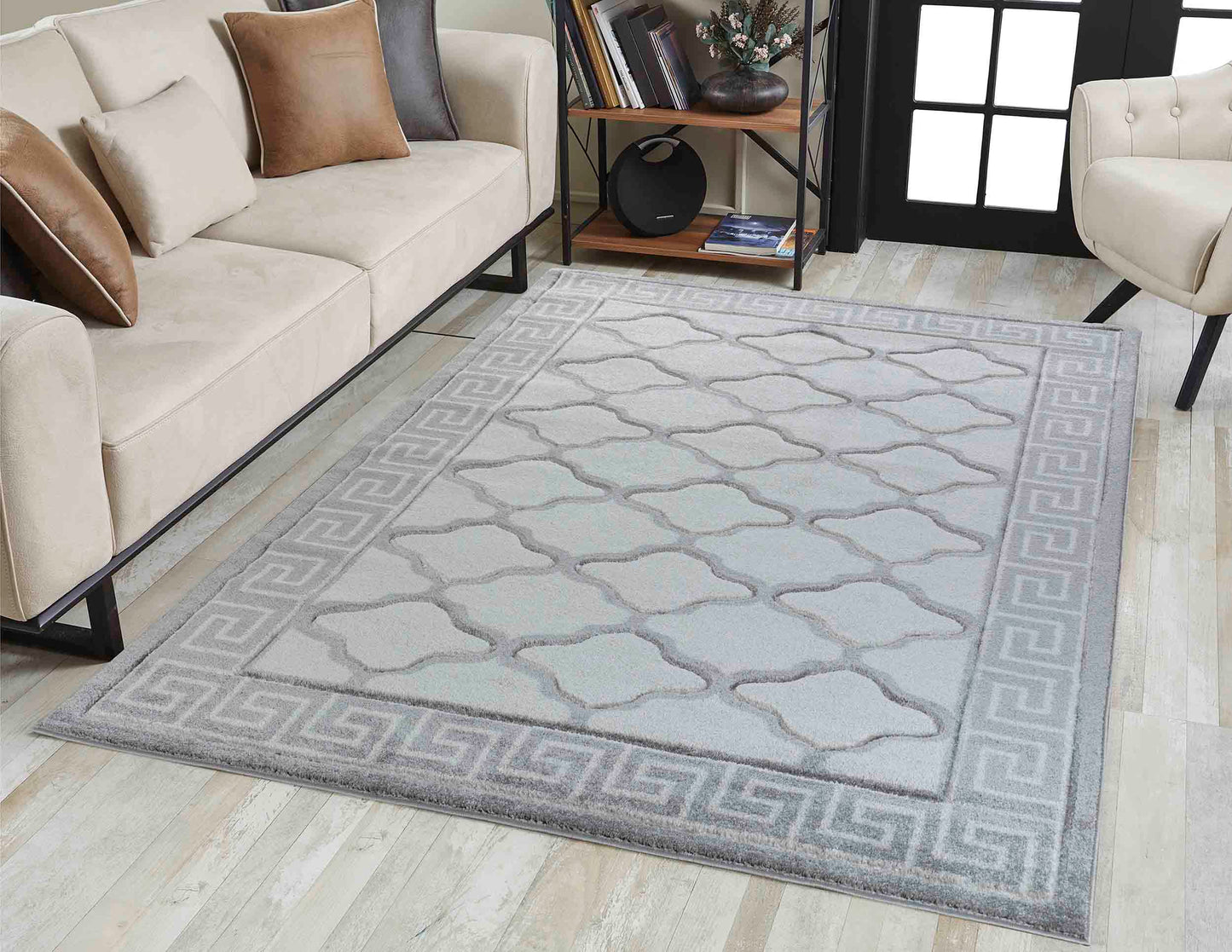 Valencia Trellis Caved Rug - Grey