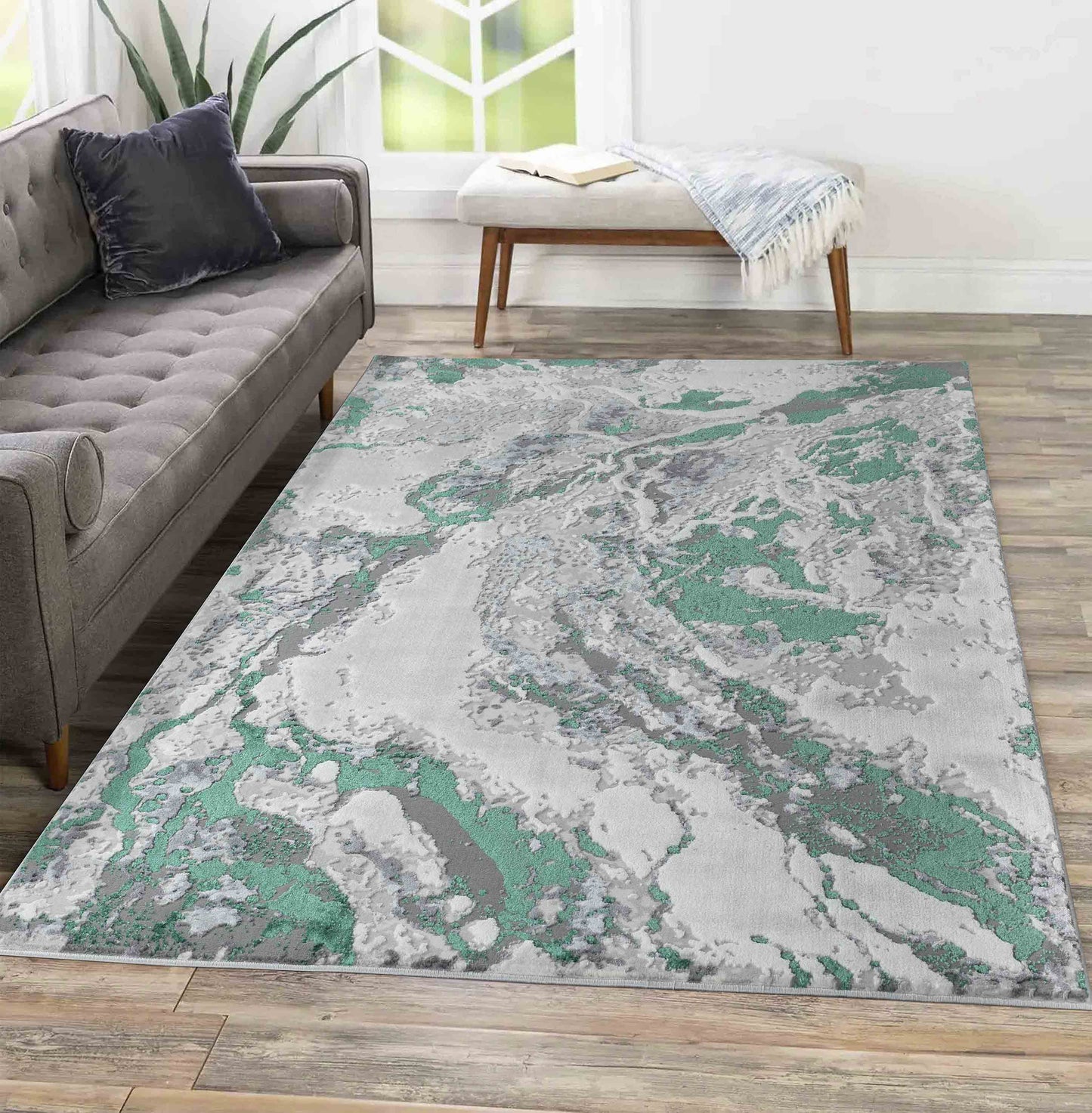 Emperor Metallic Abstract Rug - Picasso Silver
