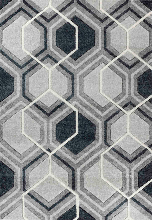 Valencia Hexagon Caved Rug - Black