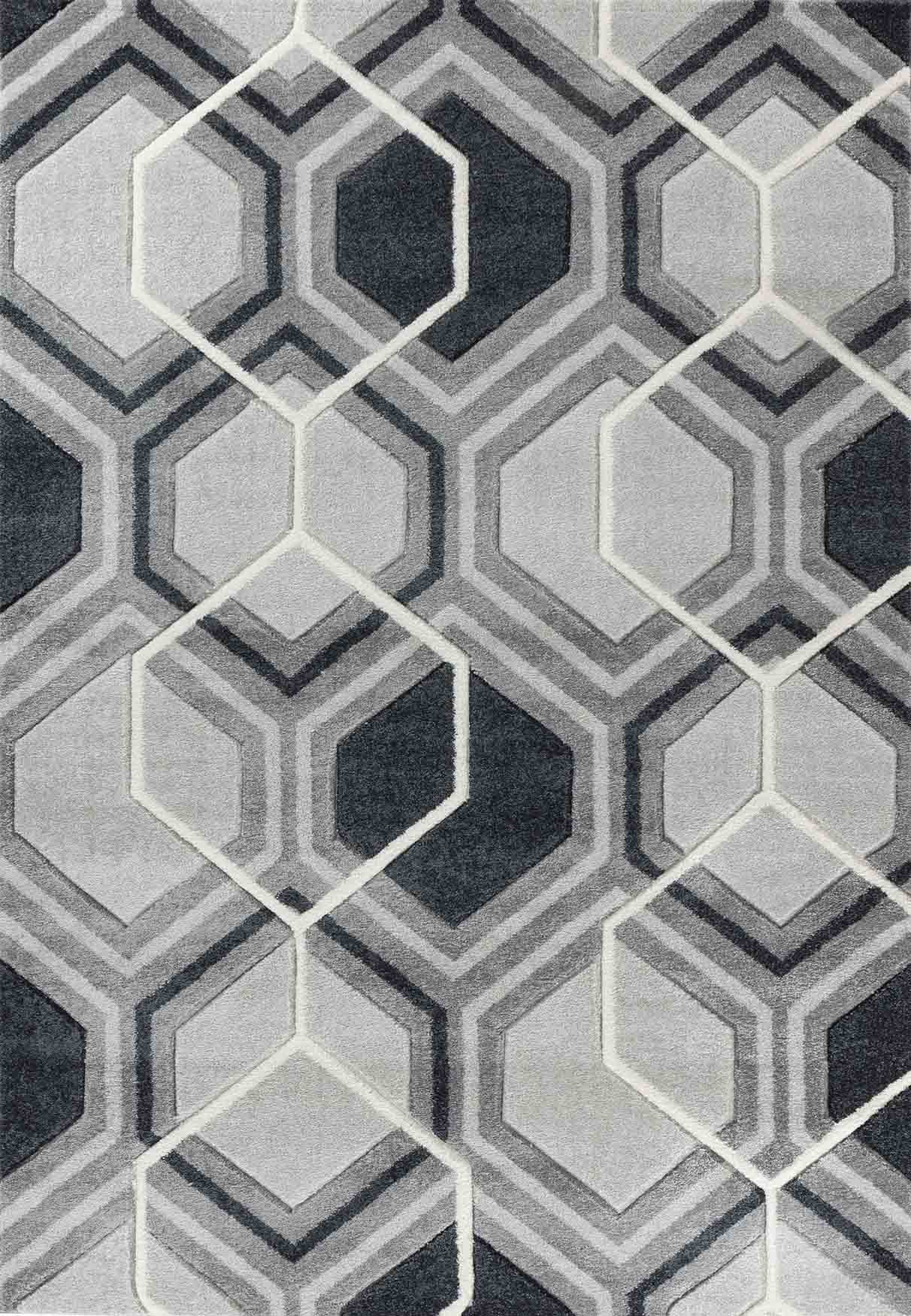 Valencia Hexagon Caved Rug - Black
