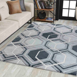 Valencia Hexagon Caved Rug - Black