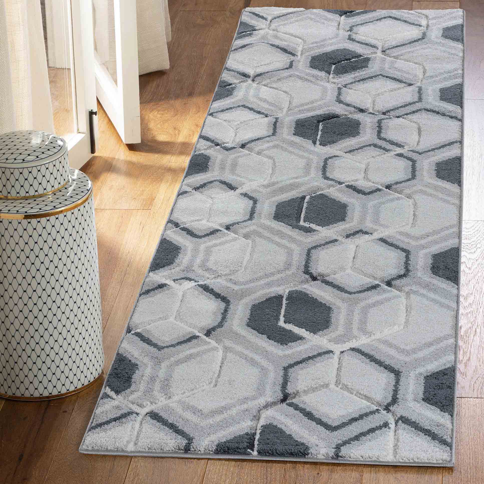 Valencia Hexagon Caved Rug - Black