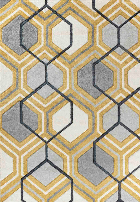 Valencia Hexagon Caved Rug - Gold