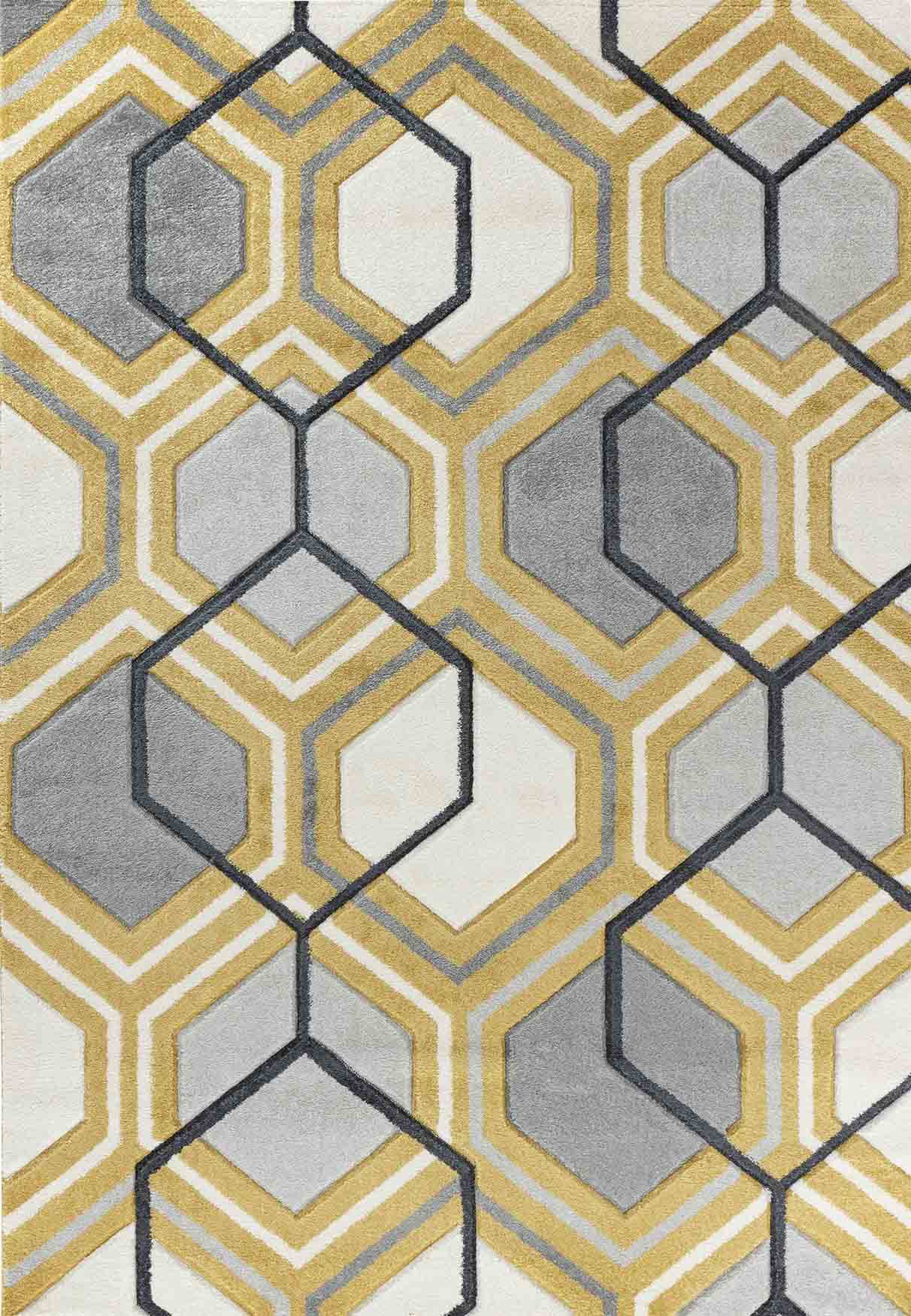 Valencia Hexagon Caved Rug - Gold