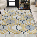 Valencia Hexagon Caved Rug - Gold