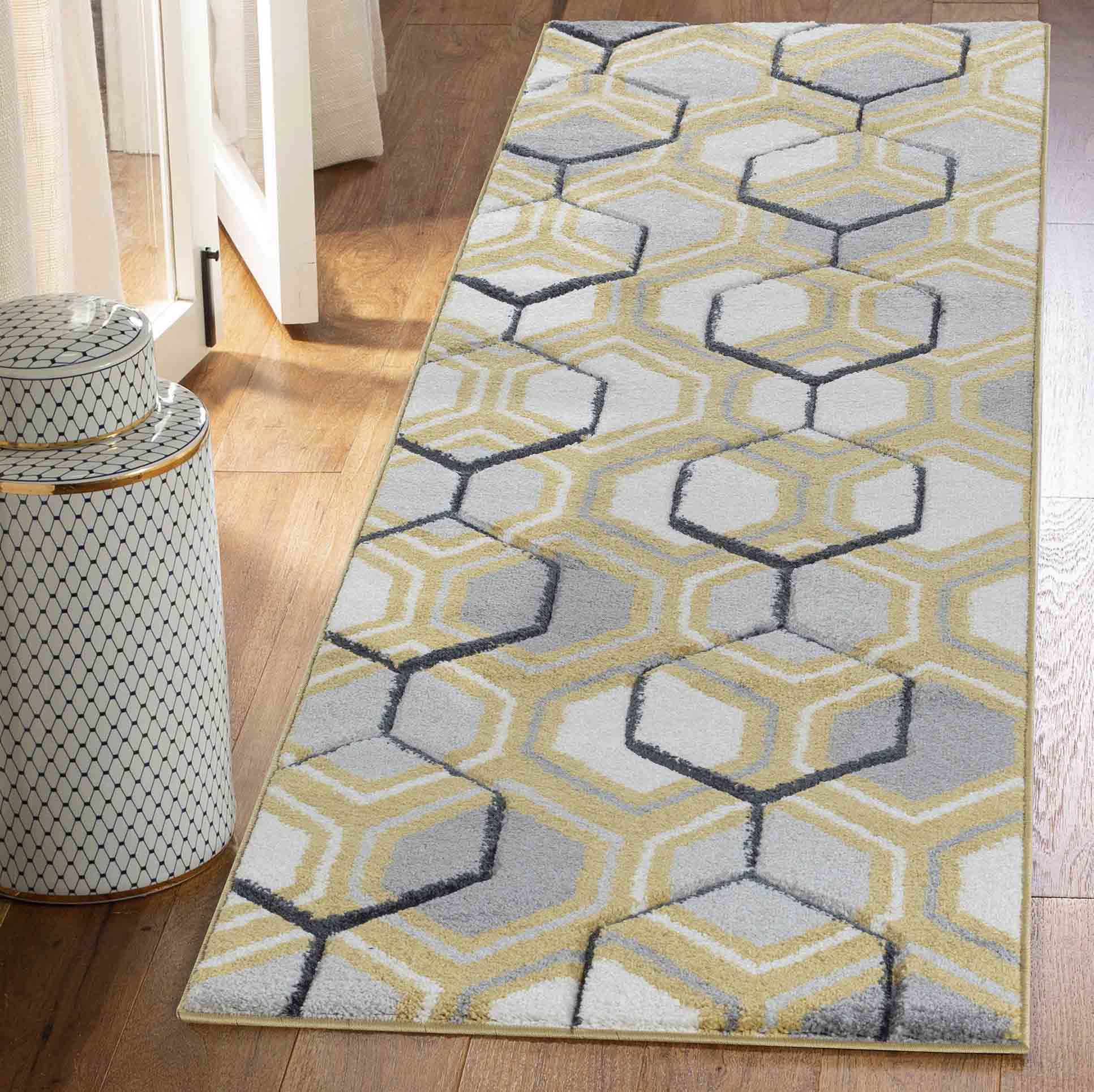 Valencia Hexagon Caved Rug - Gold