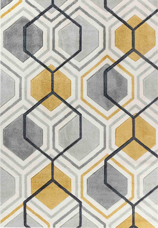 Valencia Hexagon Caved Rug - Grey