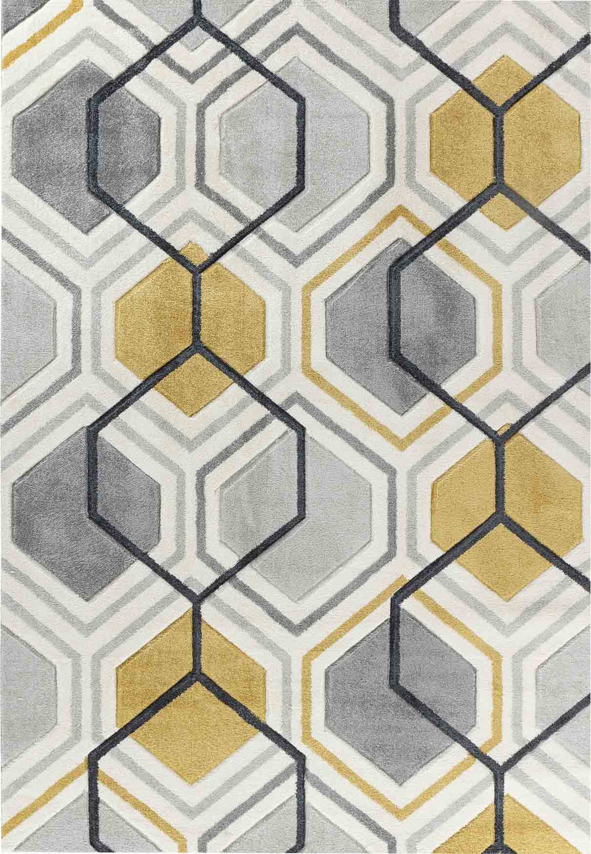 Valencia Hexagon Caved Rug - Grey