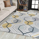 Valencia Hexagon Caved Rug - Grey